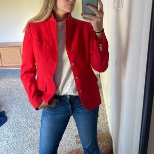 Vintage Red Wool Blazer | Nautical Gold Anchor Buttons Preppy Size 4